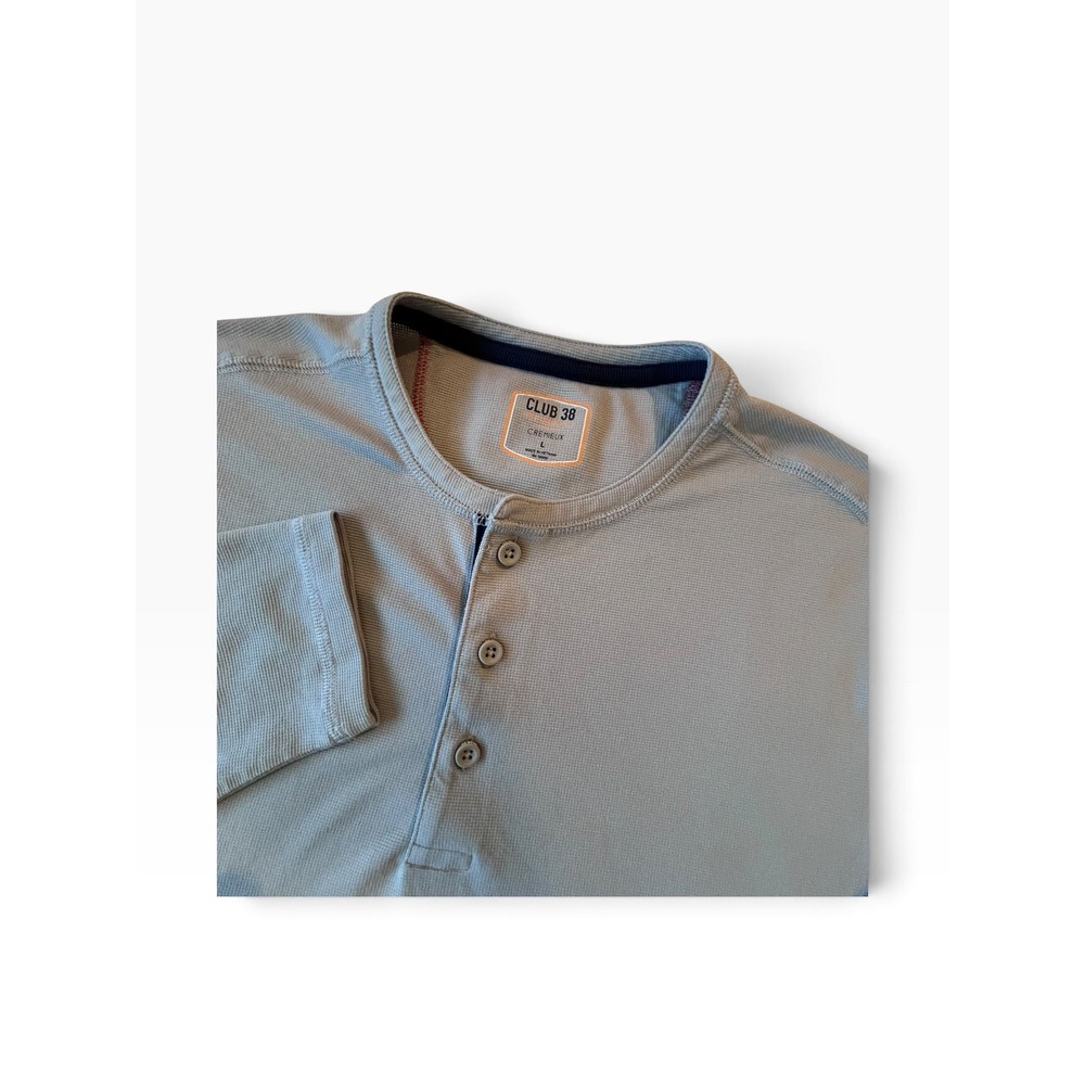 Club 38 Cremieux Mens Gray Long Sleeve Henley Shirt Large Cotton Blend Stretch